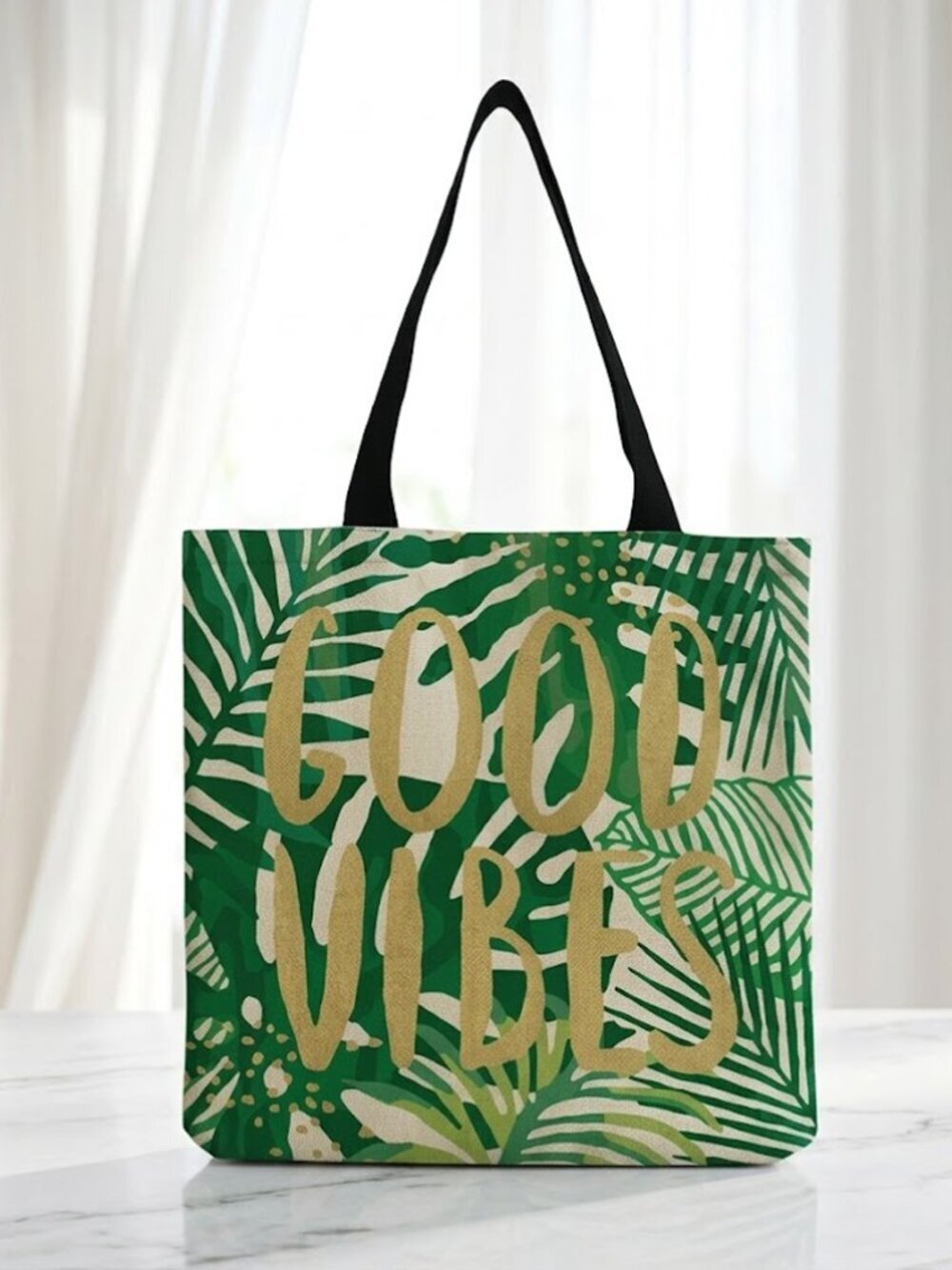 Tropical Leaf Good Vibes Shopping Bag